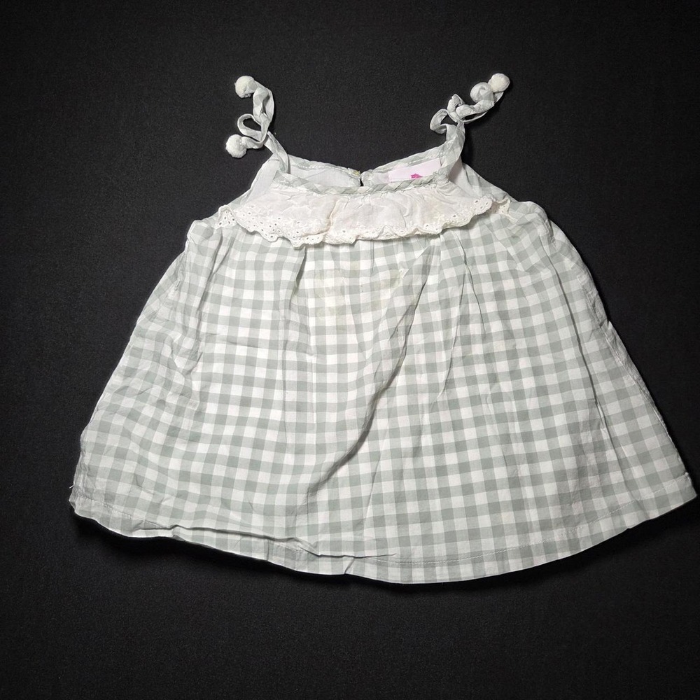 Tommy Bahama Girls 24M Plaid Summer Dress Gingham Eyelet Lace Ruffle Green White